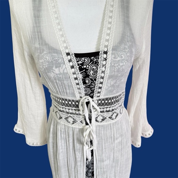 Rebellion White Maxi Swim Cover-up Lightweight Front Tie Size M - EUC - Picture 5 of 11
